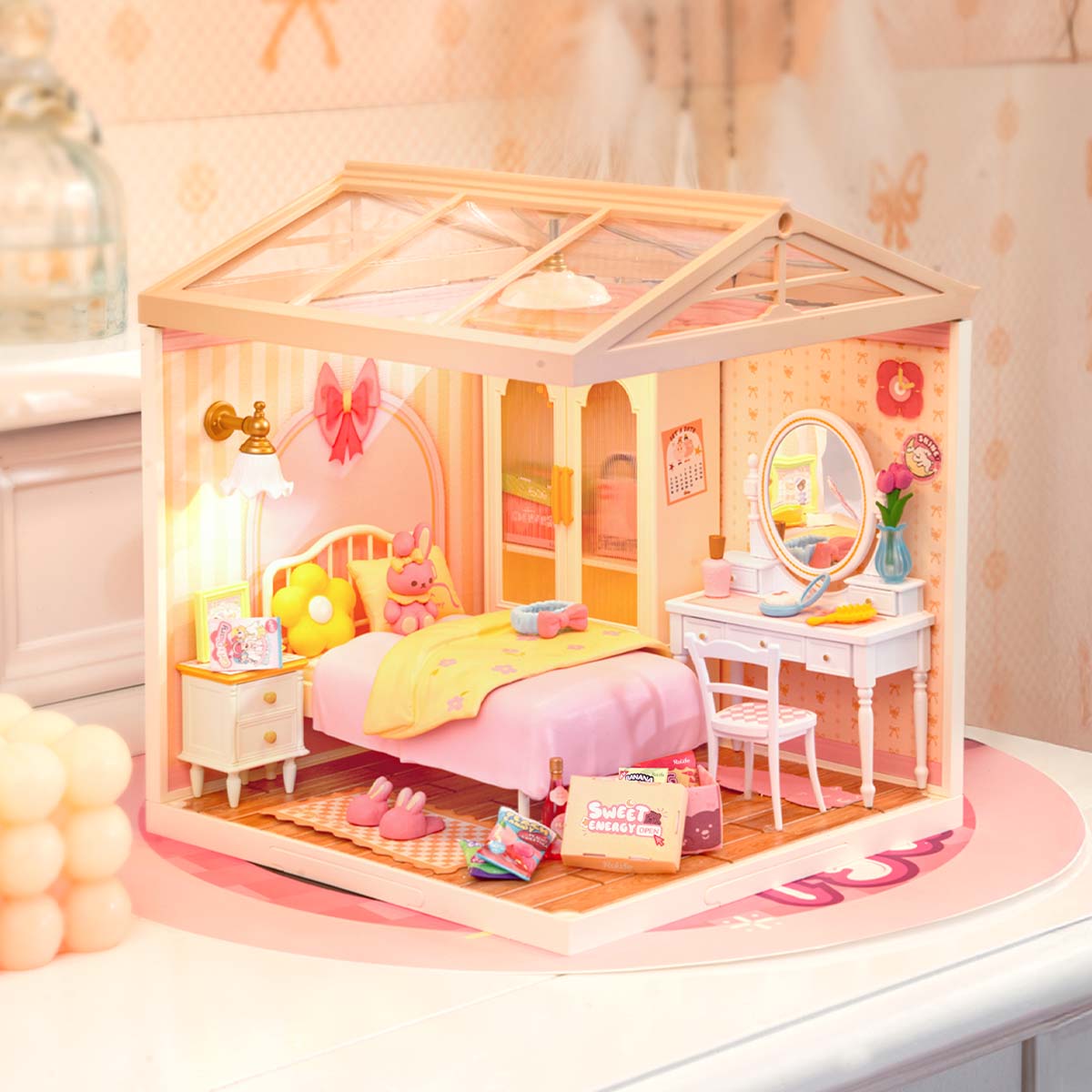 Adorável Quarto Rosa Casa Miniatura DIY