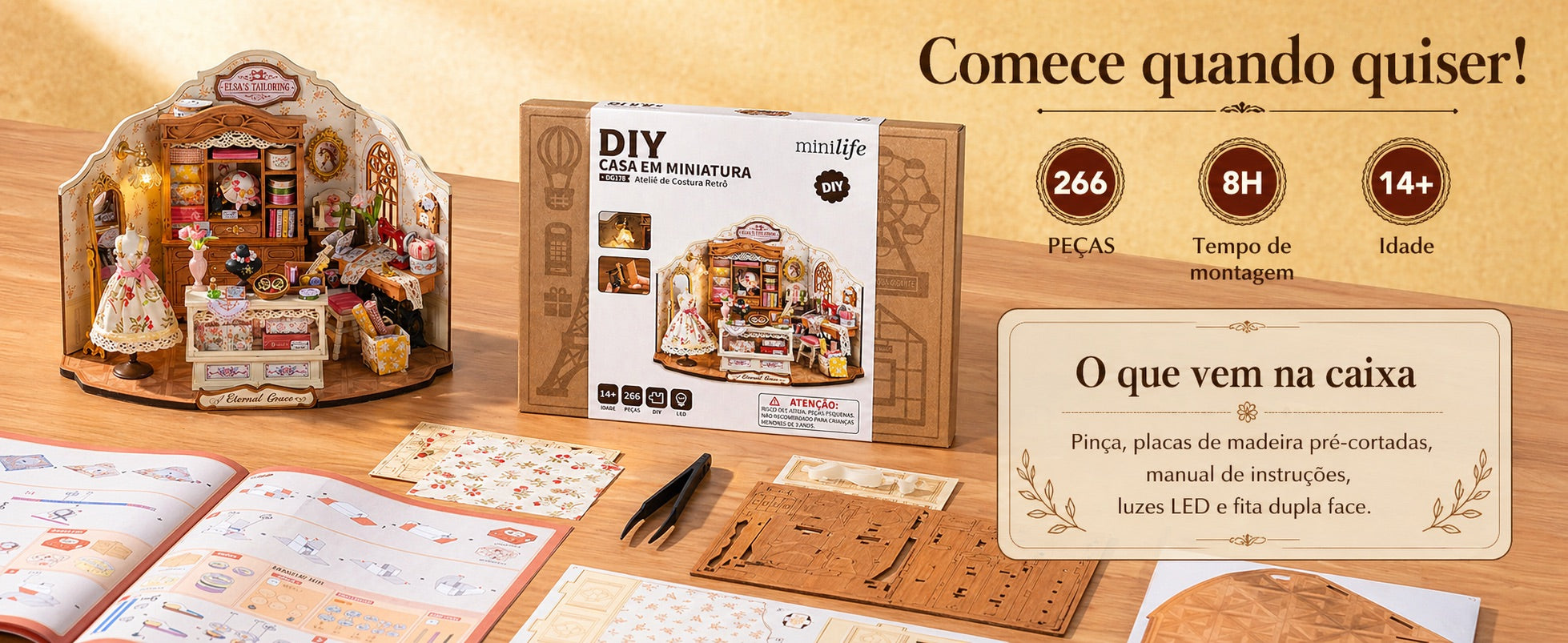 atelie de costura retro casa miniatura diy - banner horizontal 1