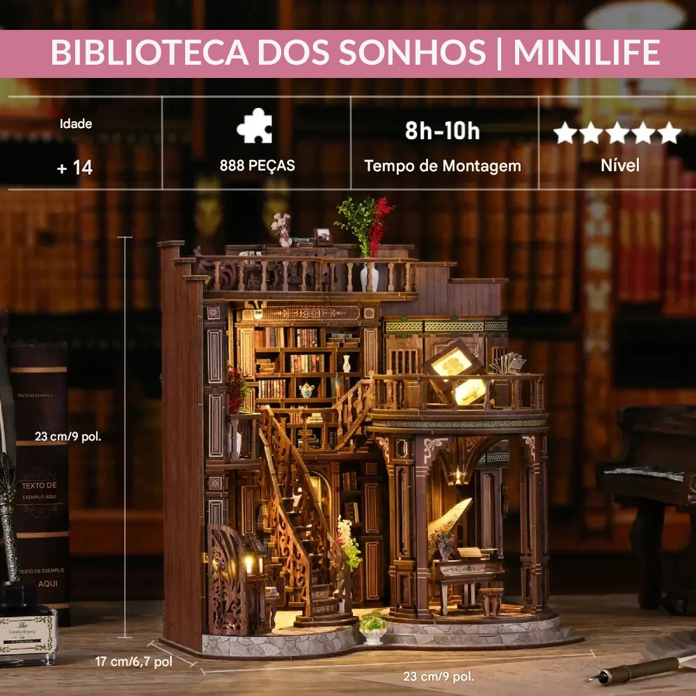 Biblioteca dos Sonhos Casa Miniatura Book Nook DIY
