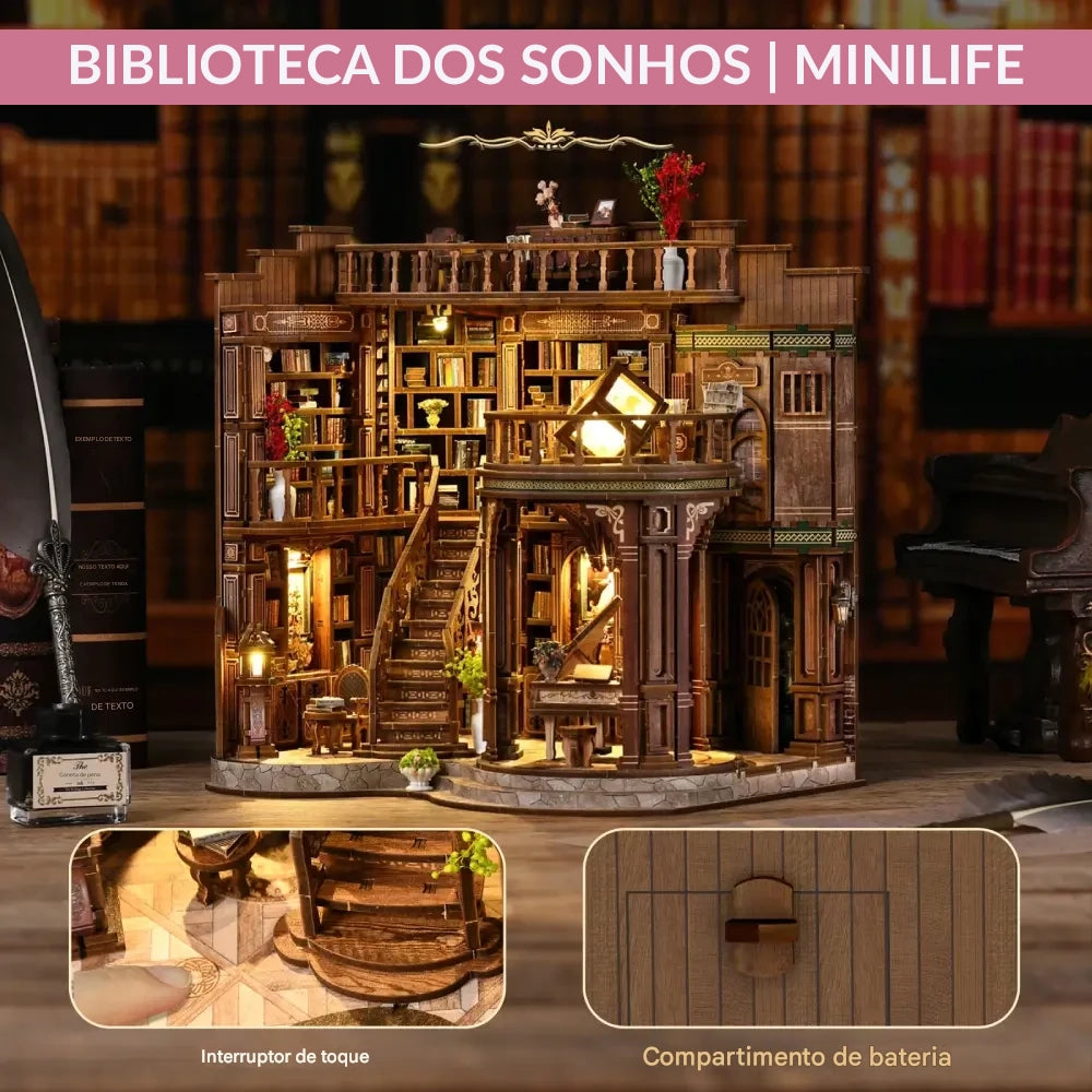 Biblioteca dos Sonhos Casa Miniatura Book Nook DIY