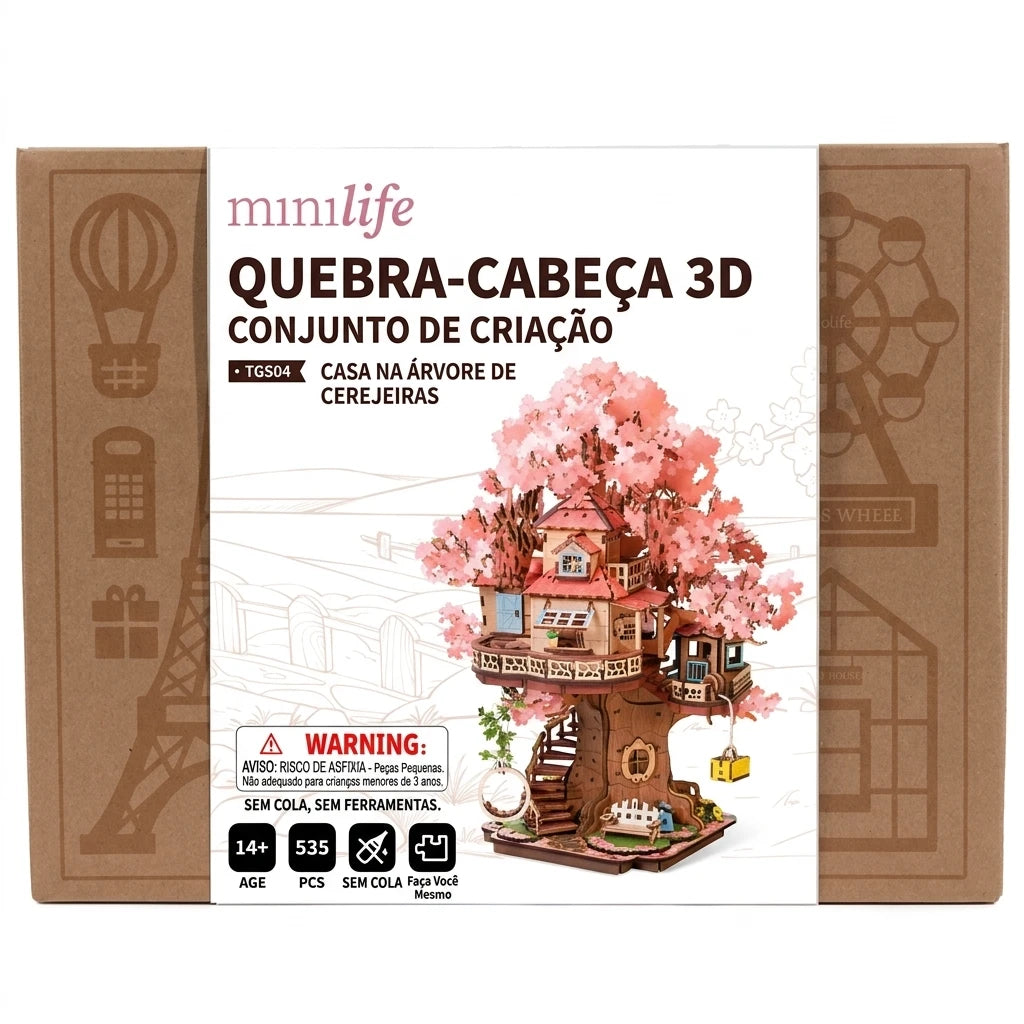 Casa na Árvore de Cerejeiras | Quebra-cabeça 3D - Miniatura decorativa | Quebra-cabeça 3D | Book Nook | Minilife