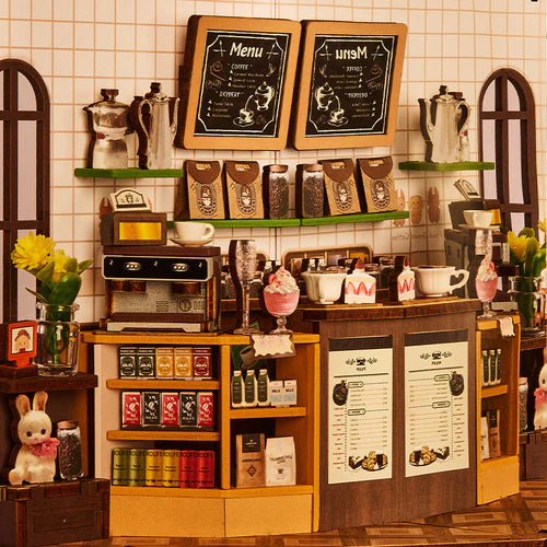 Detalhes do balcão e da máquina de espresso