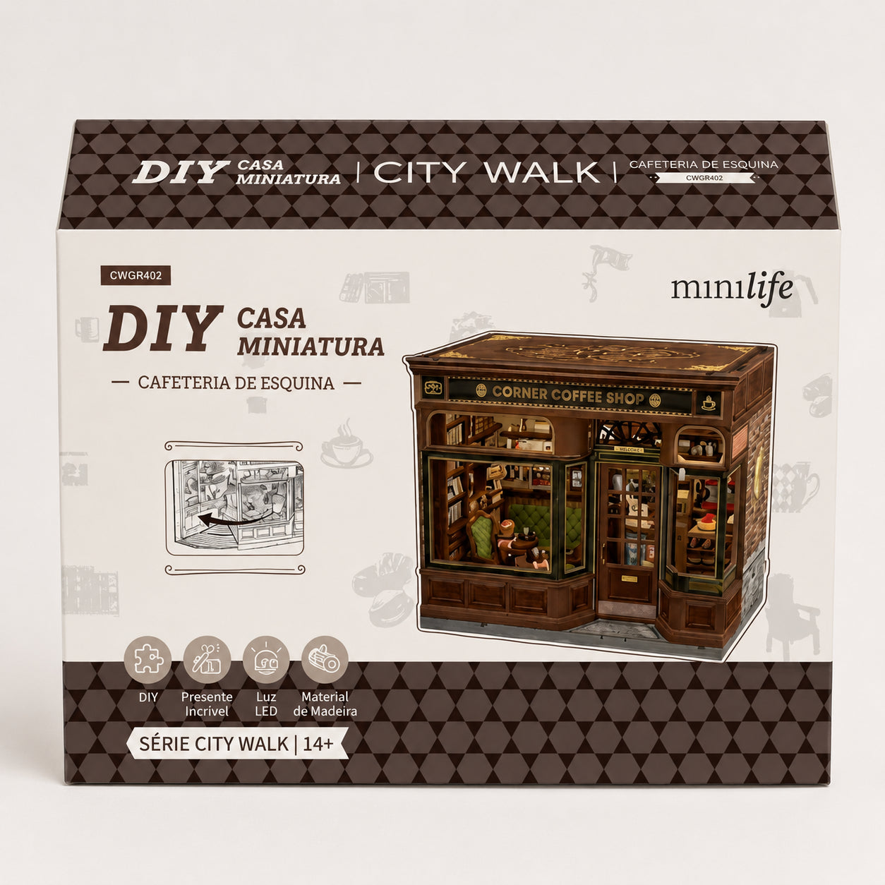 cafeteria da esquina casa miniatura diy - imagem caixa do produto