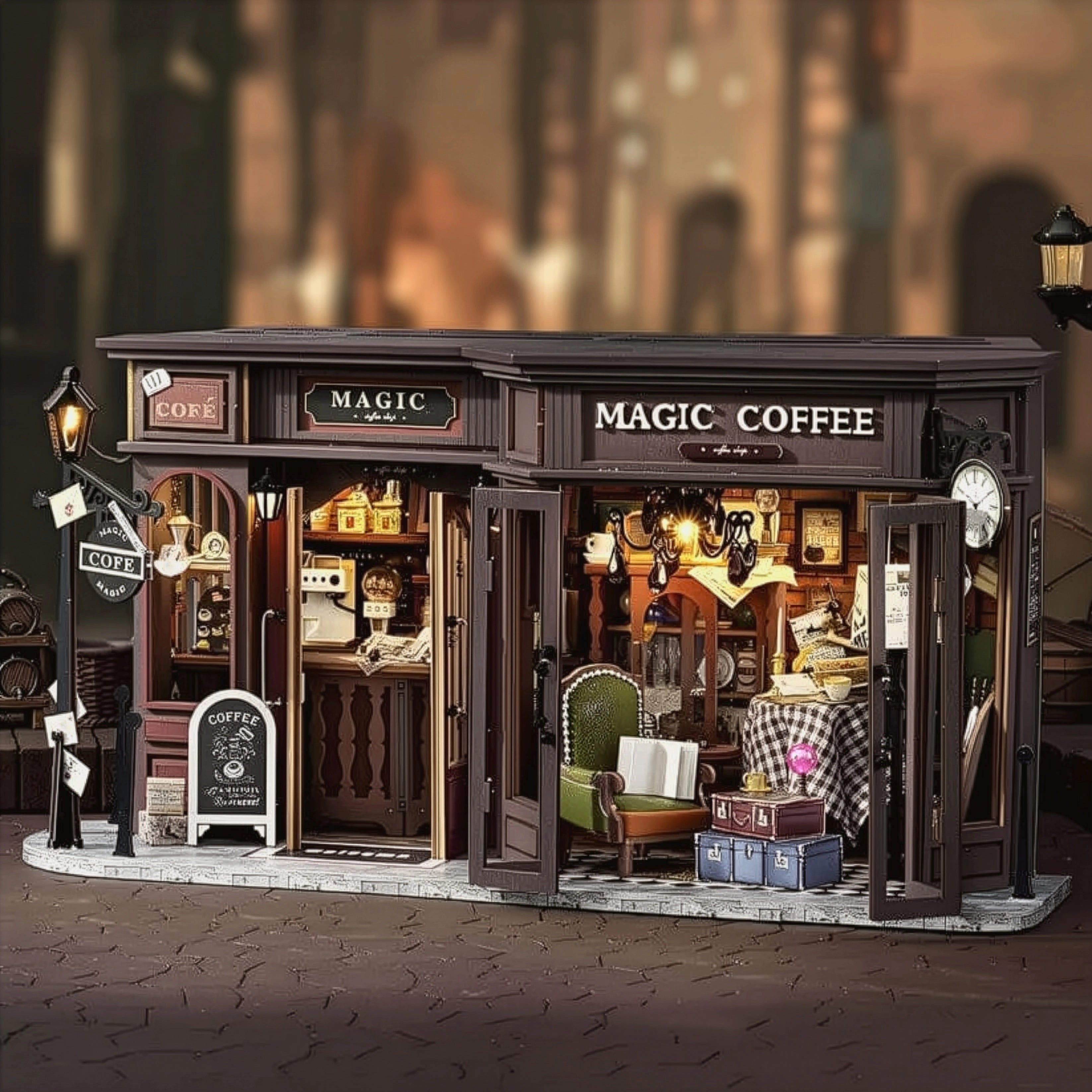 Cafeteria Mágica Casa Miniatura Book Nook DIY