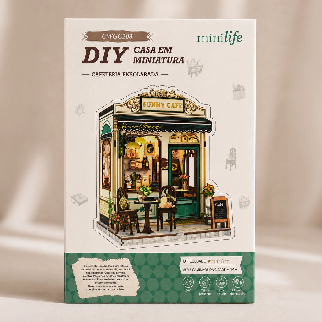 cafeteria ensolarada casa miniatura diy - imagem caixa do produto