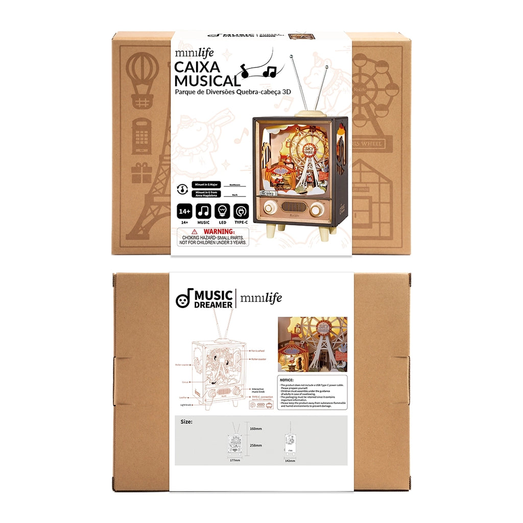 Caixa Musical Parque de Diversões Quebra-cabeça 3D