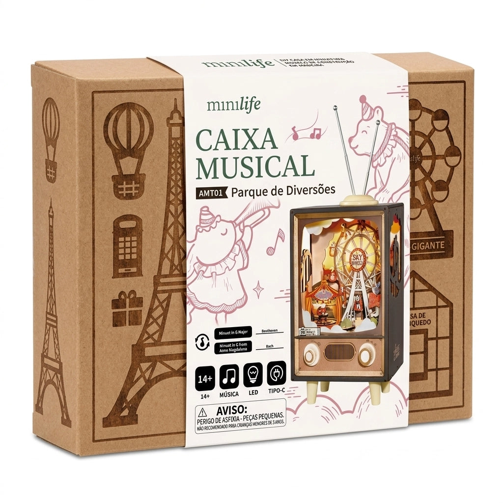 caixa musical parque de diversoes quebra cabeca 3d - imagem caixa do produto