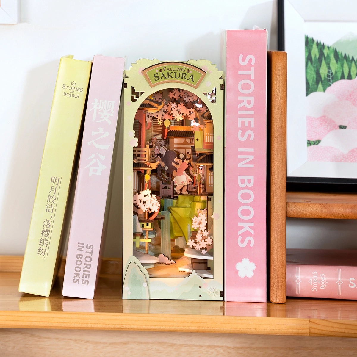 caminho das flores de cerejeira book nook diy - image with text 1 imagem