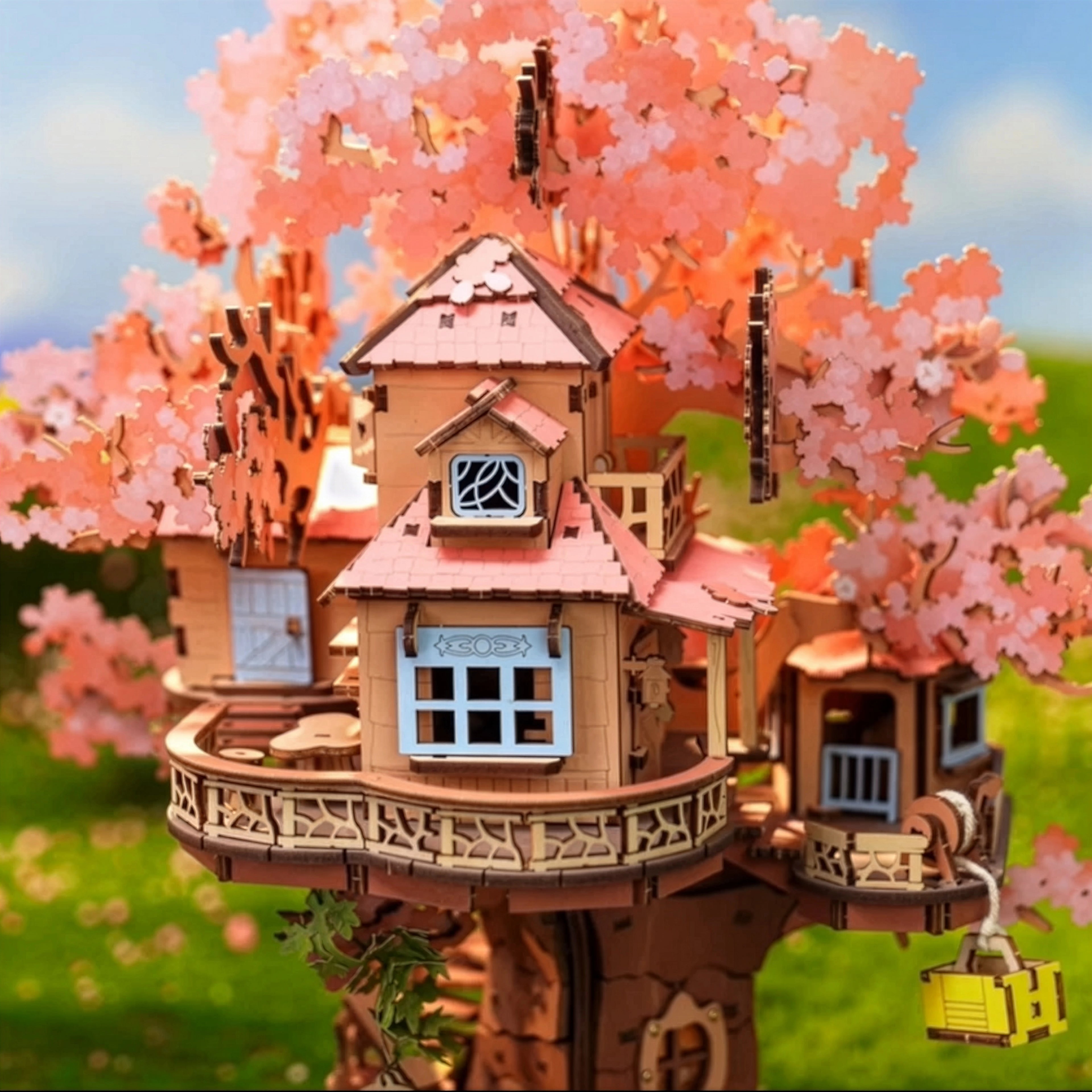 Casa da Árvore Cerejeiras Quebra-cabeça 3D em Madeira DIY