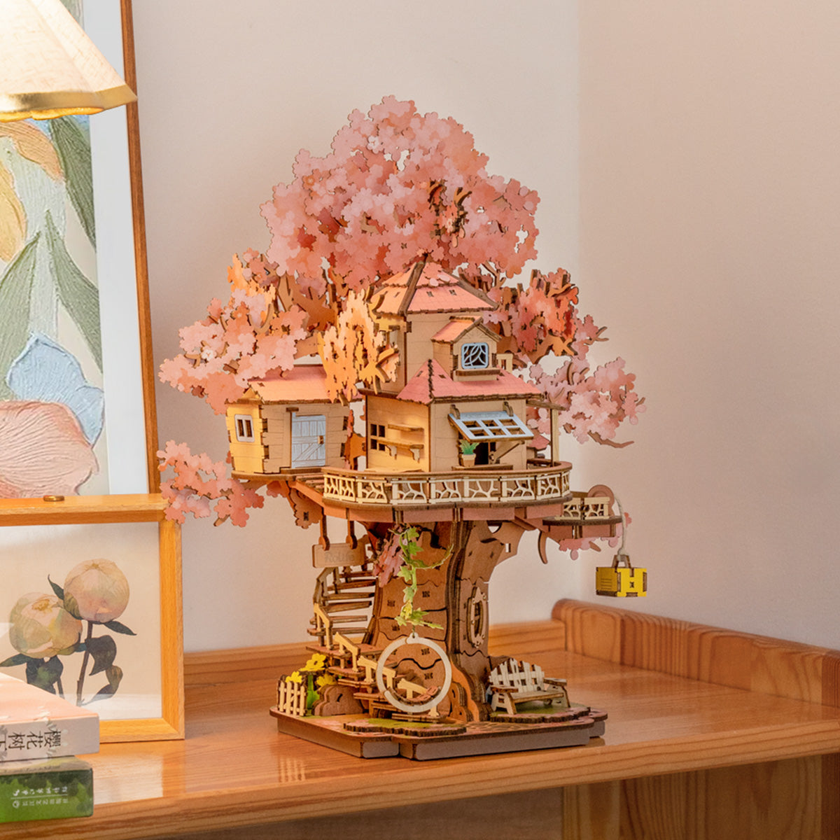 Casa da Árvore Cerejeiras Quebra-cabeça 3D em Madeira DIY