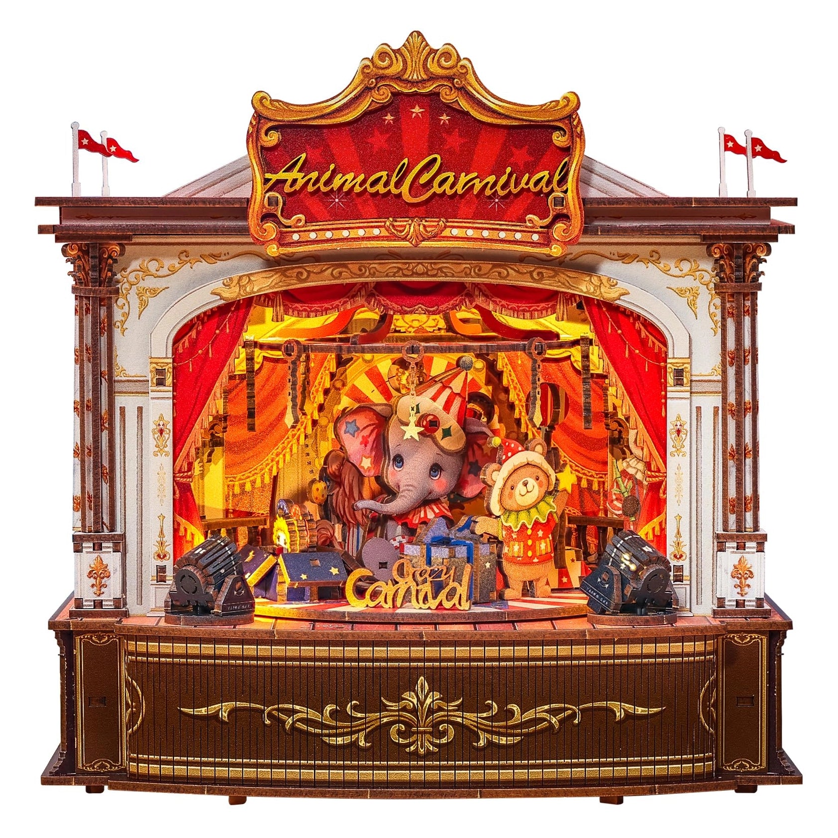 Circo Musical dos Animais Casa Miniatura DIY