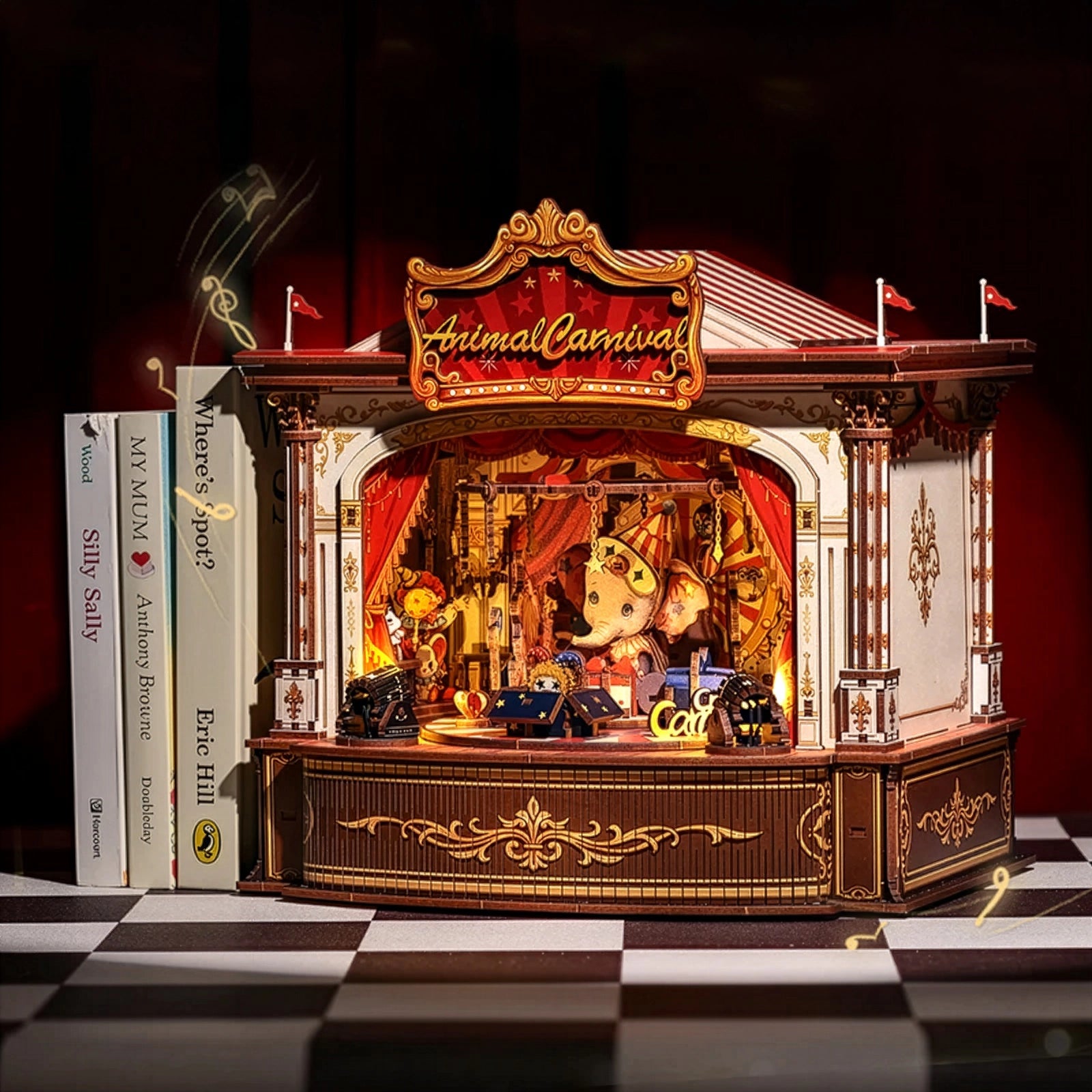 Circo Musical dos Animais Casa Miniatura DIY