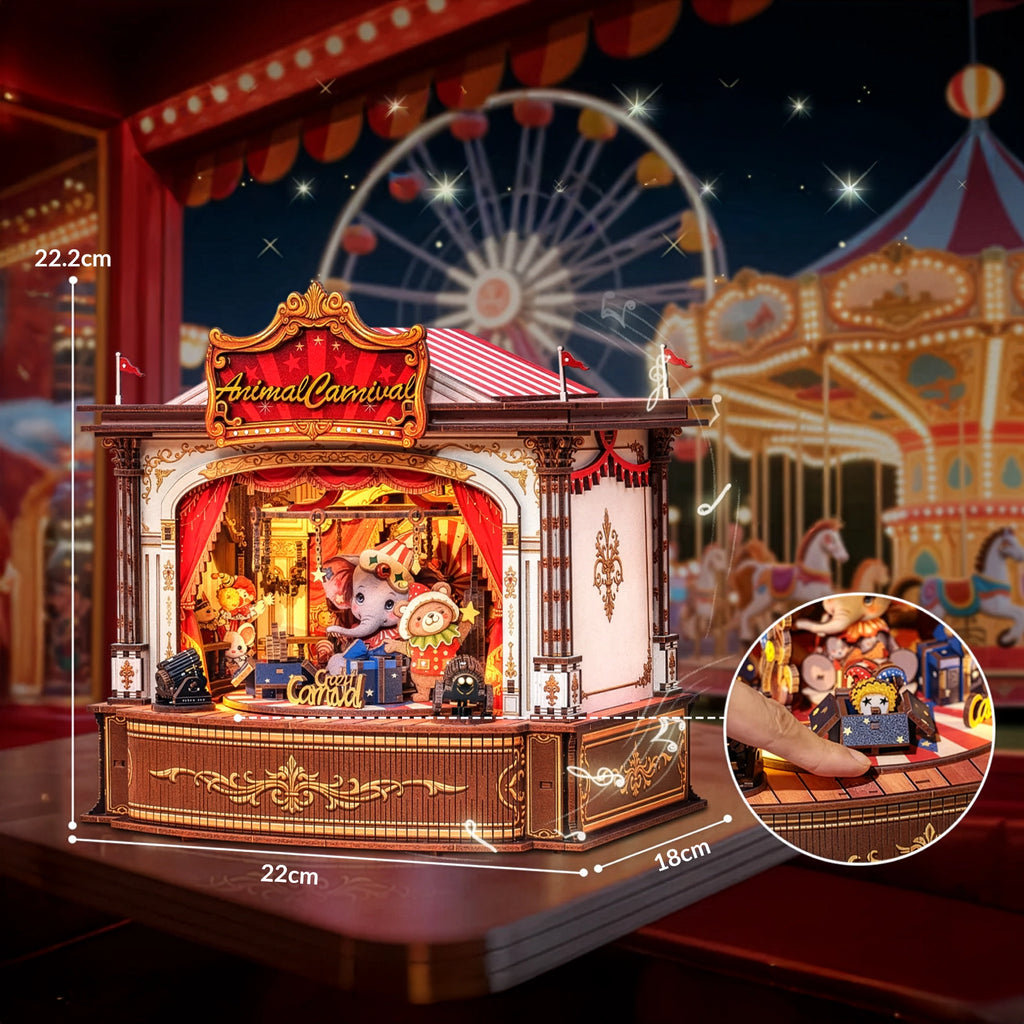 Circo Musical dos Animais Casa Miniatura DIY