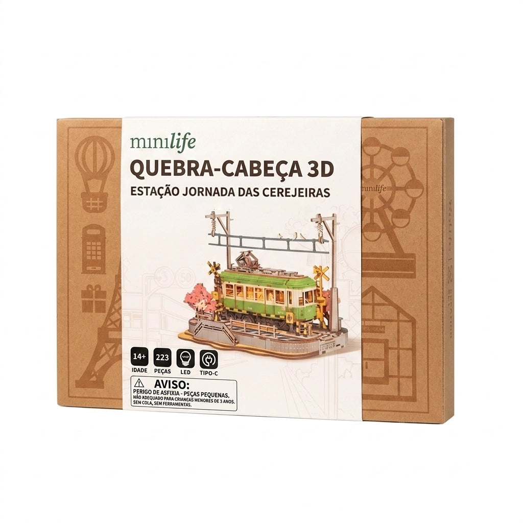 estacao jornada das cerejeiras quebra cabecas 3d em madeira diy - imagem caixa do produto