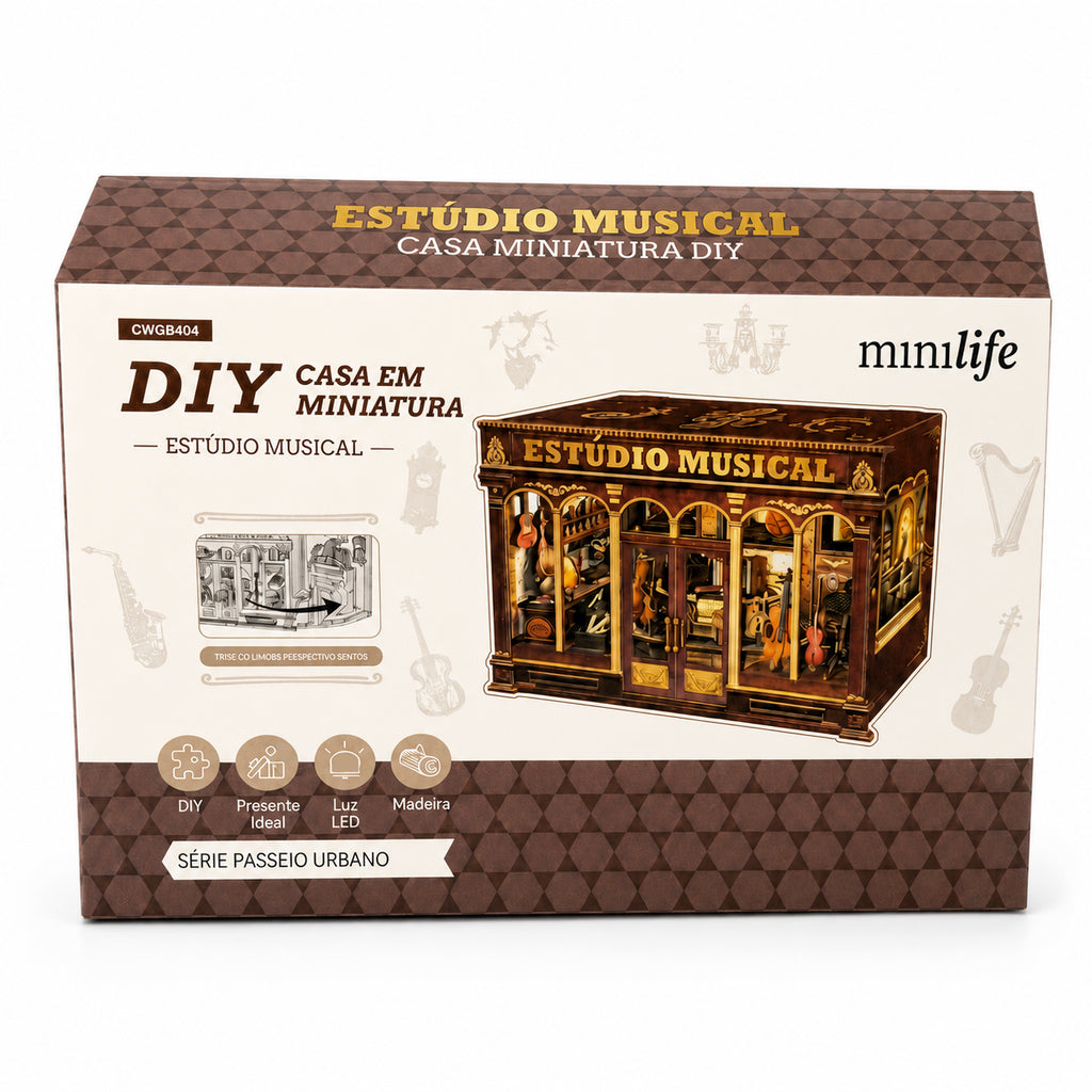 estudio musical casa miniatura diy - imagem caixa do produto
