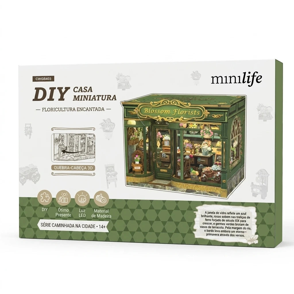floricultura encantada casa miniatura book nook diy - imagem caixa do produto