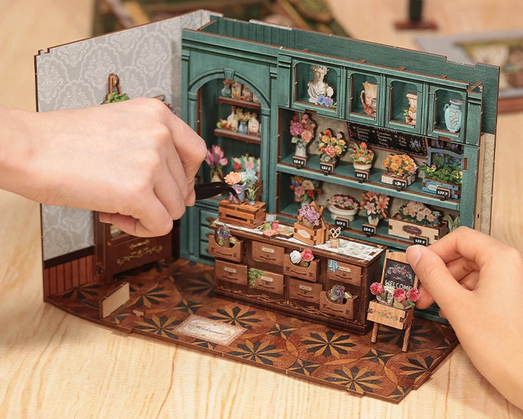 floricultura encantada casa miniatura book nook diy - montagem imagem 1