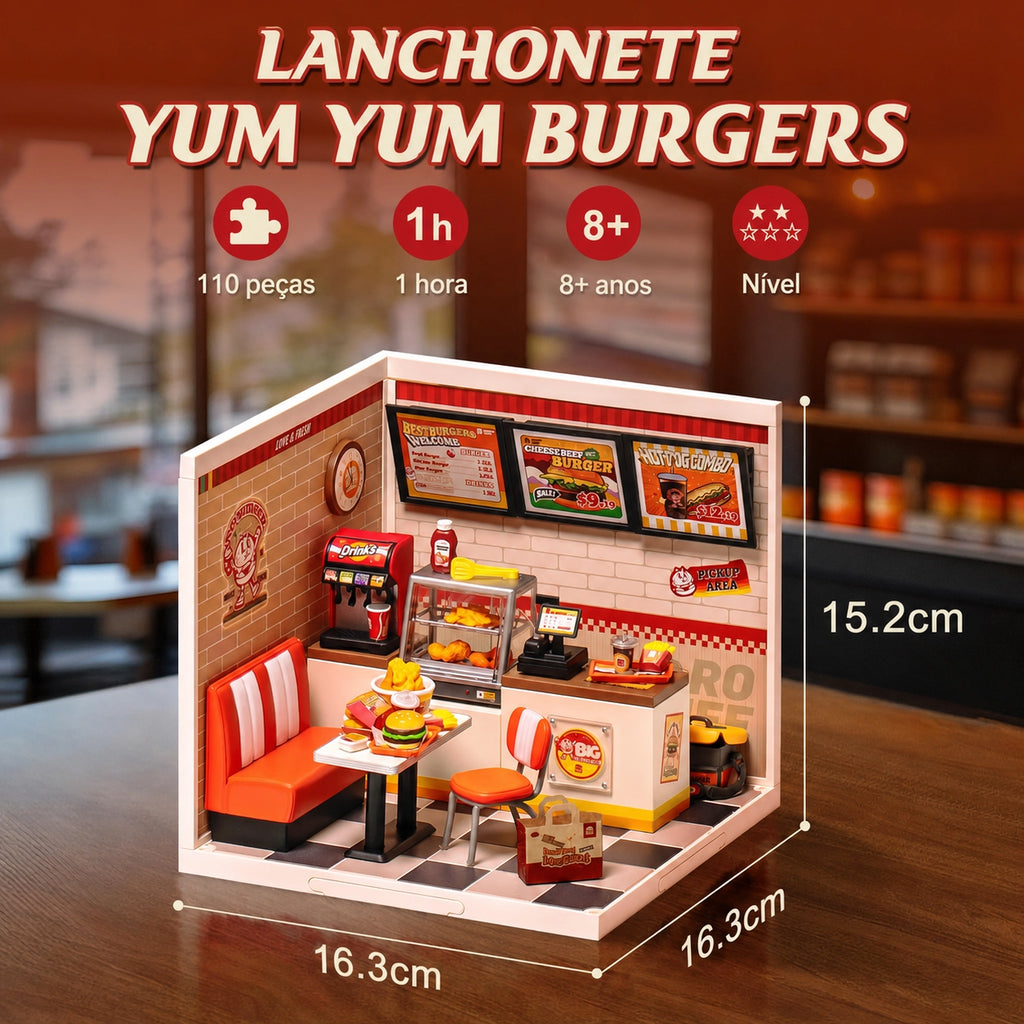 lanchonete yum yum burgers miniatura diy - image with text 1 imagem
