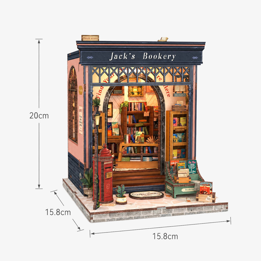 livraria do jack casa miniatura diy - imagem dimensoes