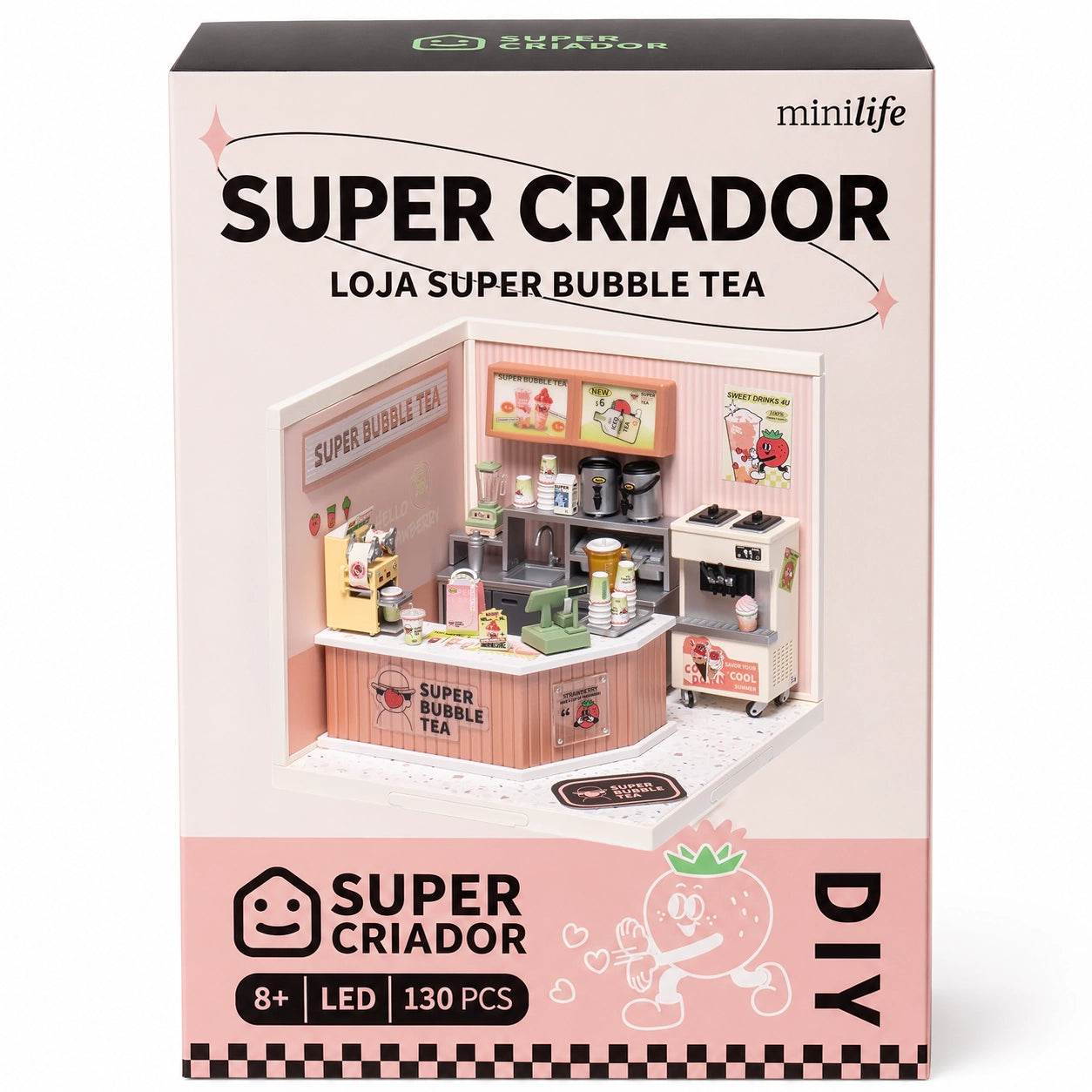 loja super bubble tea miniatura diy - imagem caixa do produto