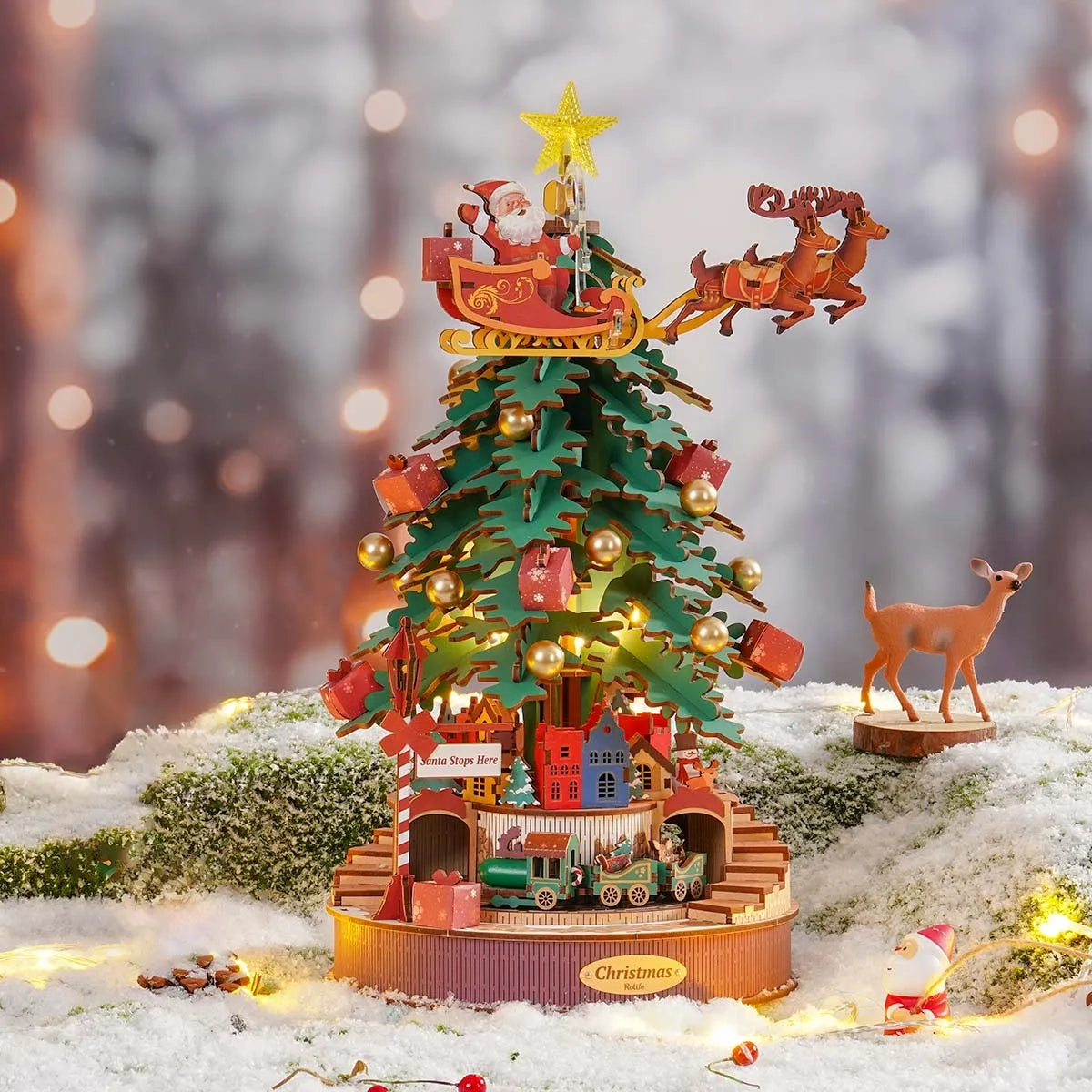 Natal Encantado – Árvore Musical Quebra-cabeça 3D em Madeira DIY