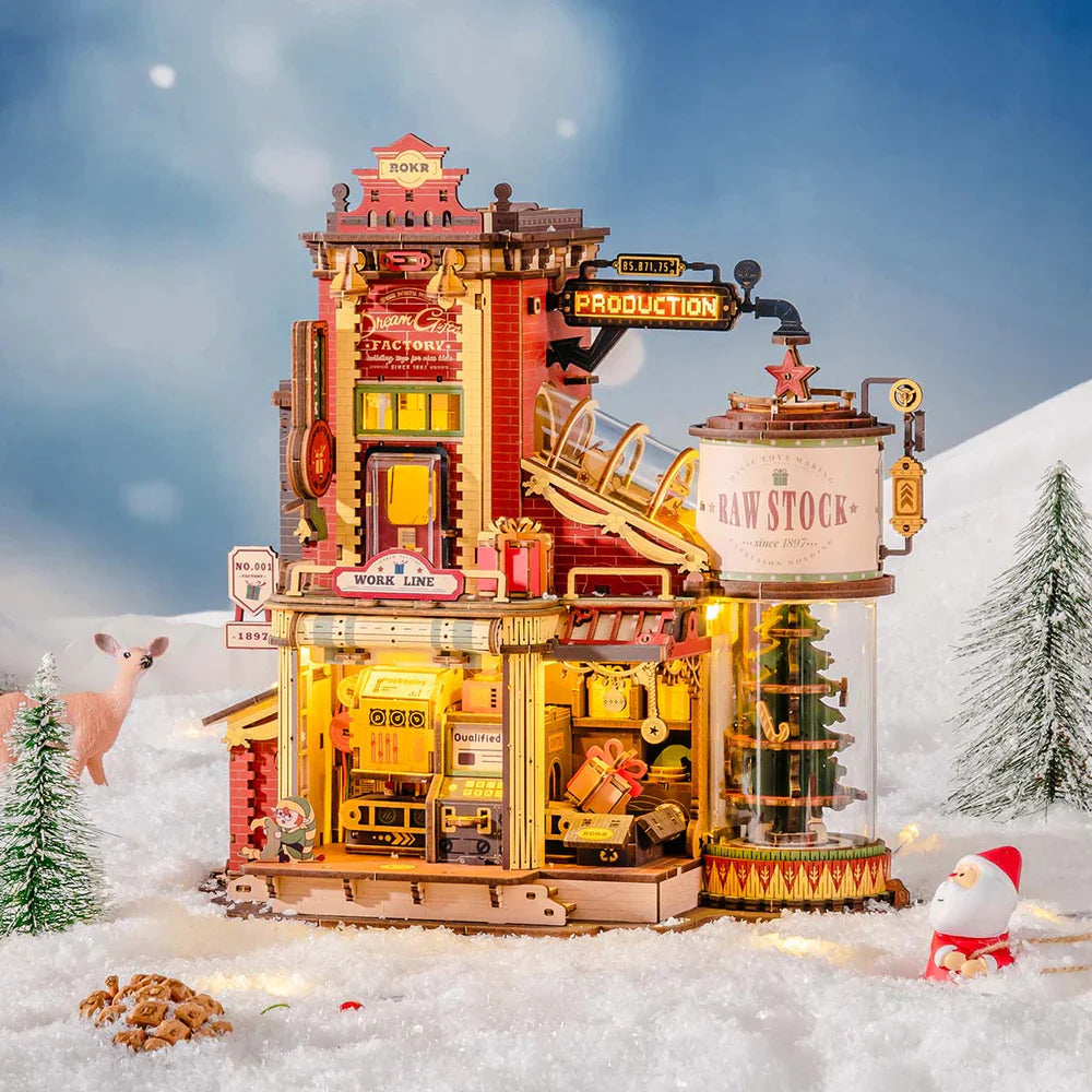 Natal Encantado - Fábrica Musical do Papai Noel Quebra-cabeça 3D em Madeira DIY