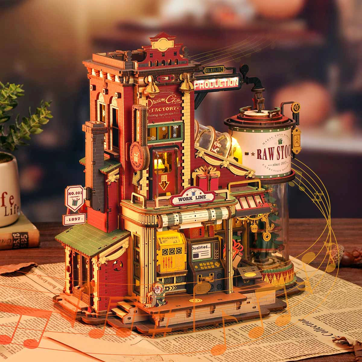 Natal Encantado - Fábrica Musical do Papai Noel Quebra-cabeça 3D em Madeira DIY
