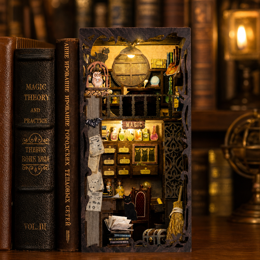 o farmaceutico magico book nook diy - image with text 1 imagem