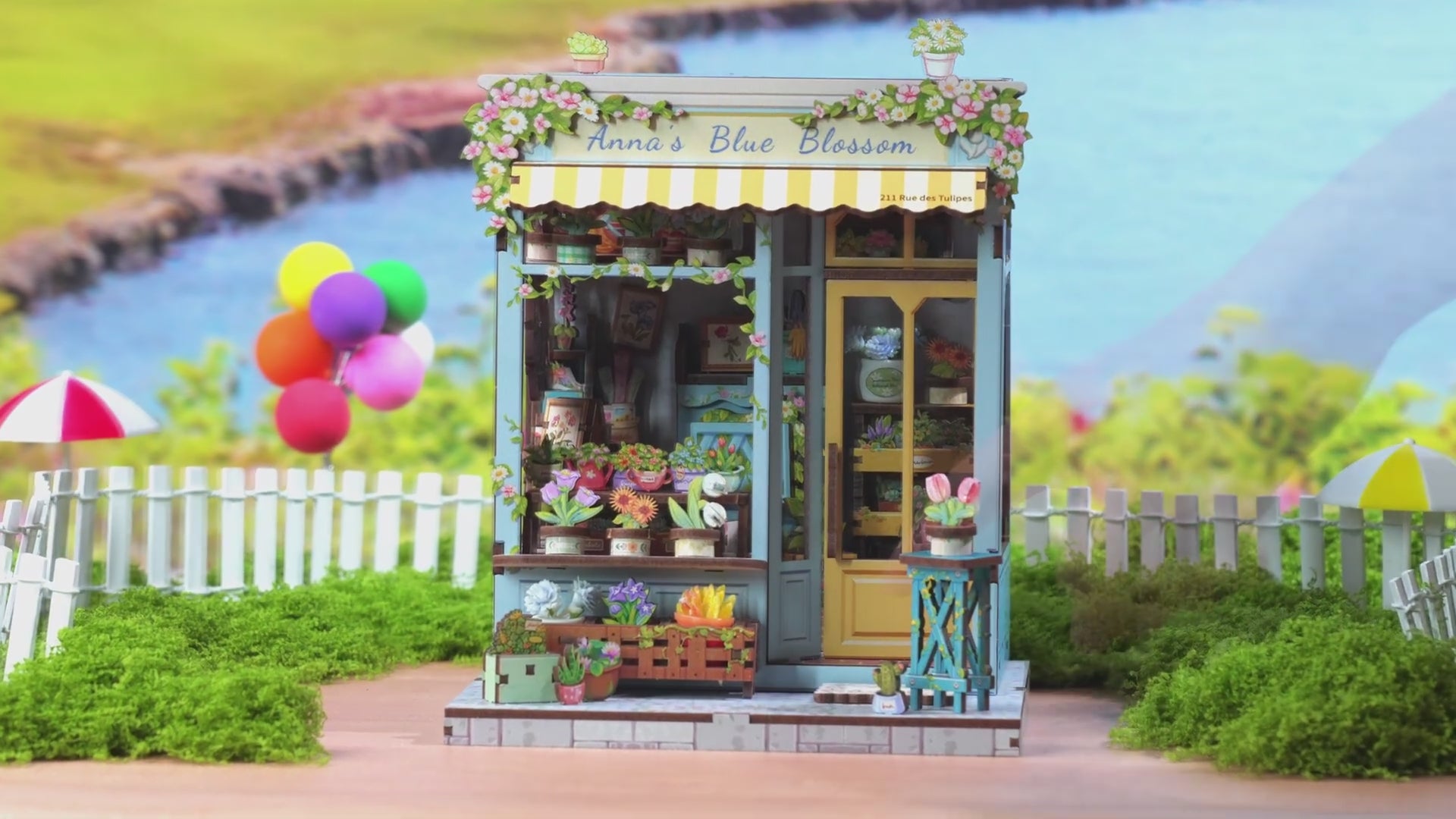 floricultura azul da anna casa miniatura diy - luz led video
