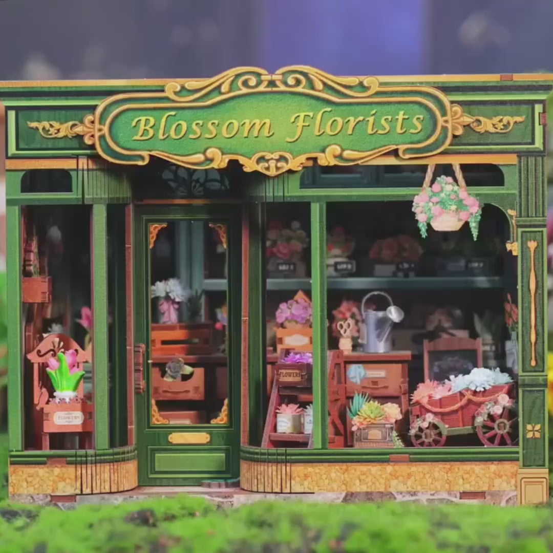 floricultura encantada casa miniatura book nook diy - luz led video