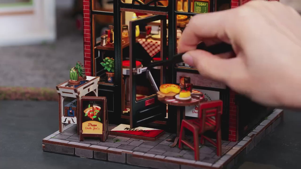 pizzaria tio joe casa miniatura book nook diy - porta abrivel video