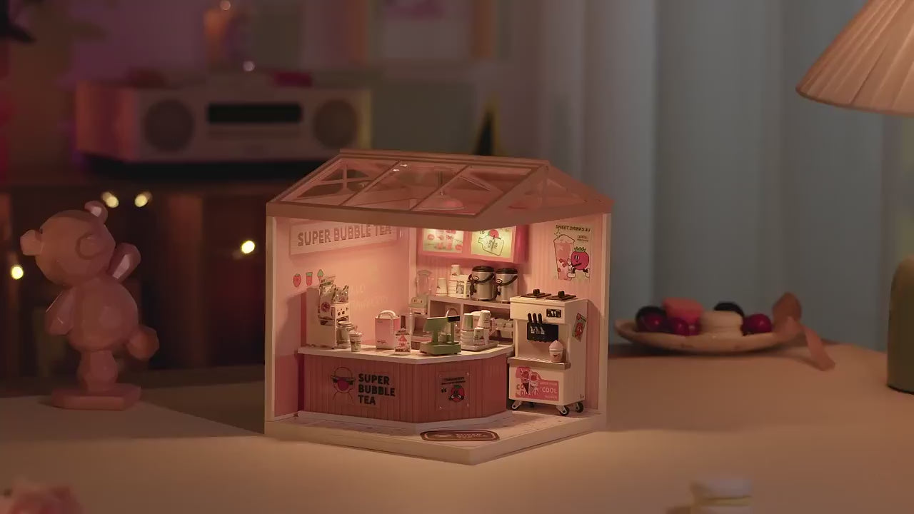 loja super bubble tea miniatura diy - luz led video
