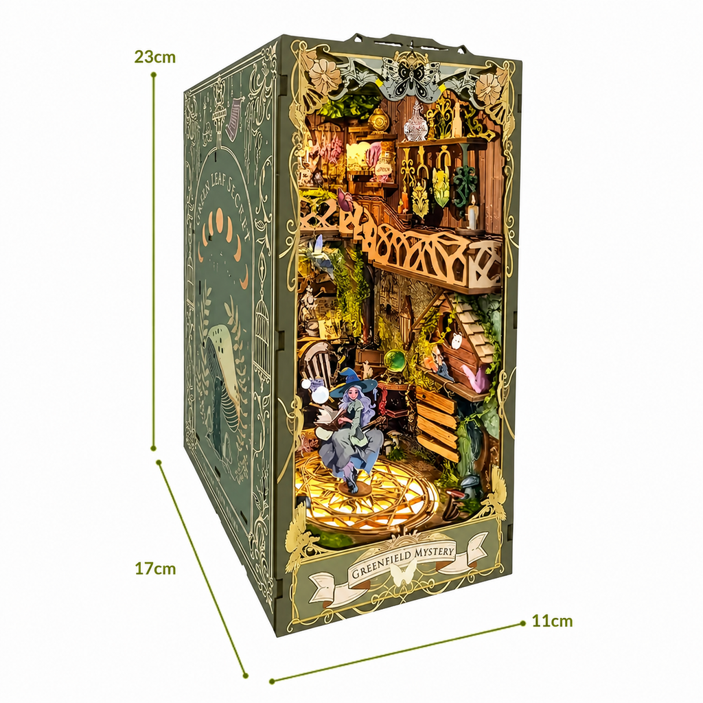 reino verde das fadas book nook diy - imagem dimensoes