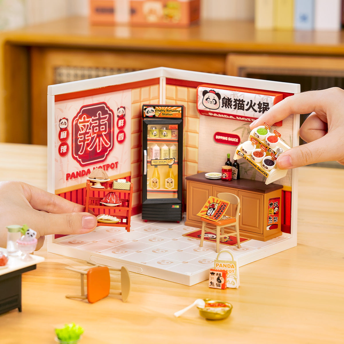 Restaurante Panda Hot Pot Casa Miniatura DIY