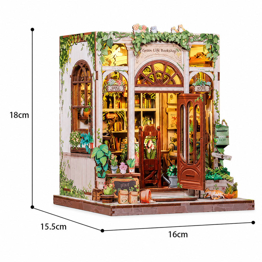vida verde livraria casa miniatura diy - imagem dimensoes